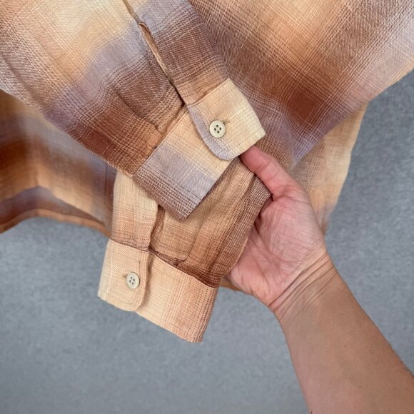 REI Co-op Womens Trailsmith Long-Sleeve Shirt Size L Peach Lavender Plaid Hemp - Picture 4 of 12